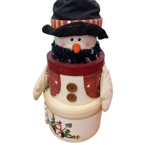 Charming Snowman Holiday Decor with Black Hat and Red Accents
